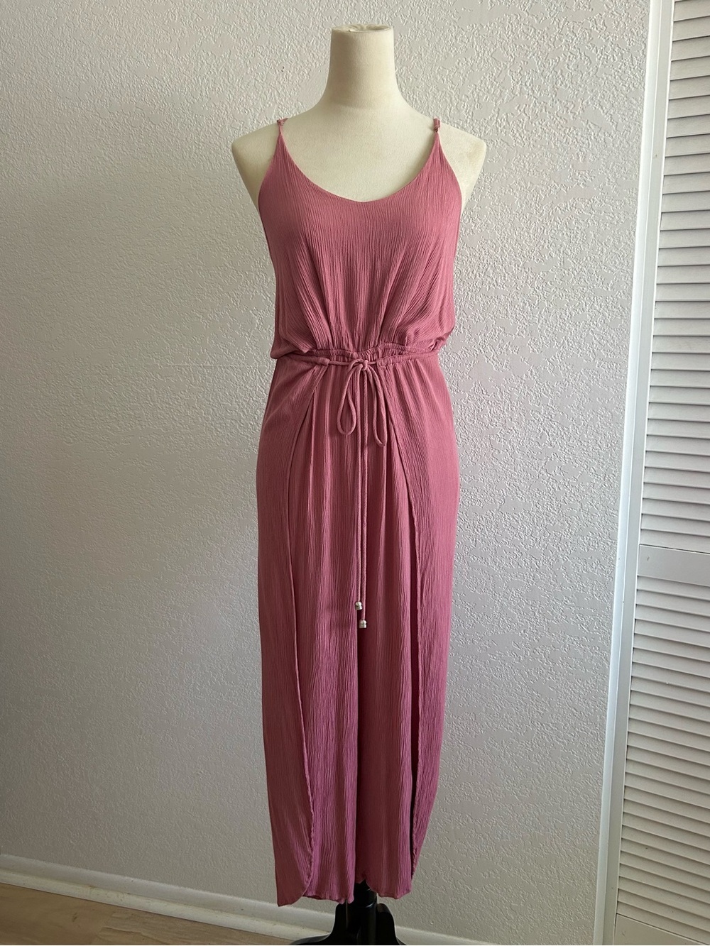 Ava Sky Fighting Eel Dusty Pink Rose Side Slit Wide Leg Wrap Around Jumpsuit